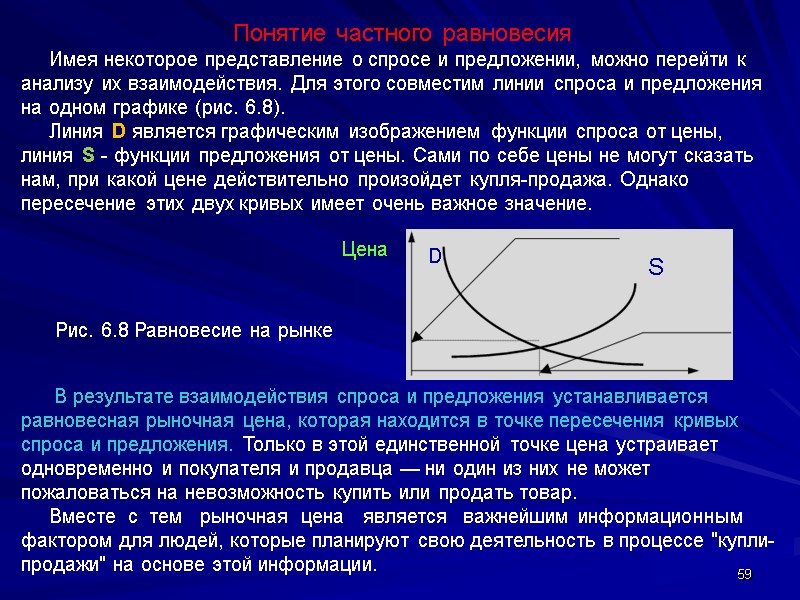59 Понятие частного равновесия      Имея некоторое представление о спросе